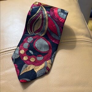 311.  Essential Elegant Floral Neck Tie - Red, Gold, and Black